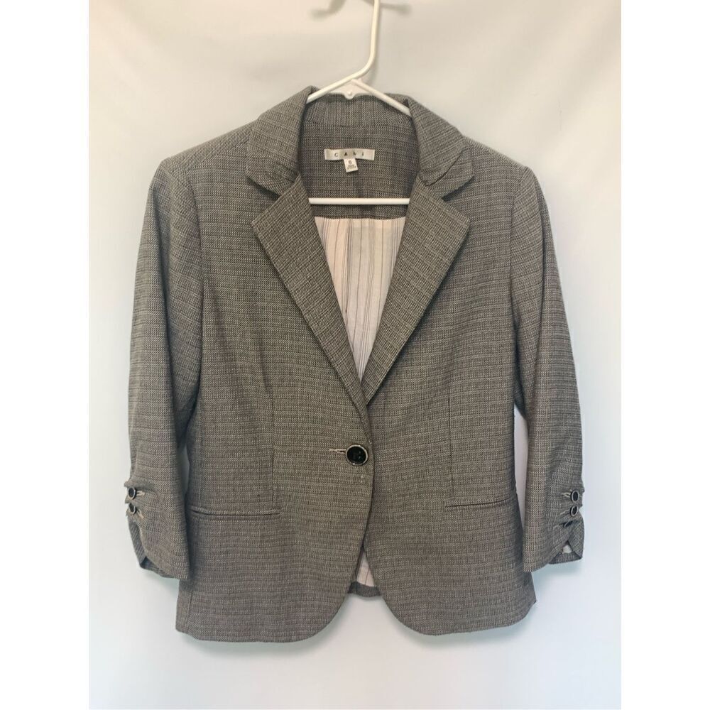 Cabi Women's Plaid Notch Lapel Single Breasted Blazer Jacket Black Tan Size 6